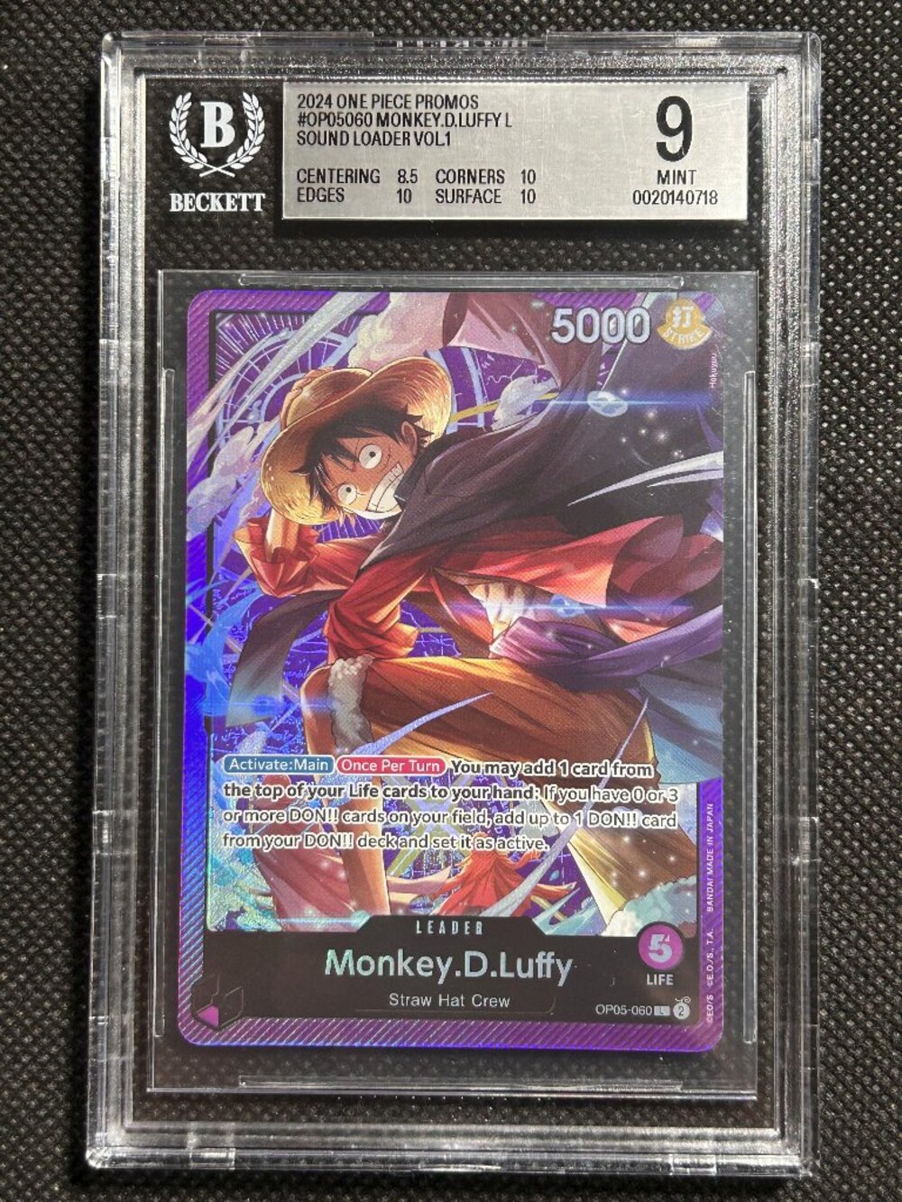 2024 ONE PIECE PROMOS SOUND LOADER VOLUME 1 #060 MONKEY D. LUFFY BGS 9 MINT